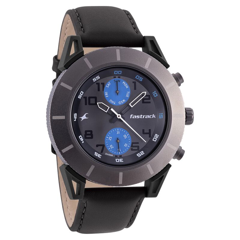 Fastrack Modular Quartz Analog Anthracite Dial Leather Strap Watch for Guys