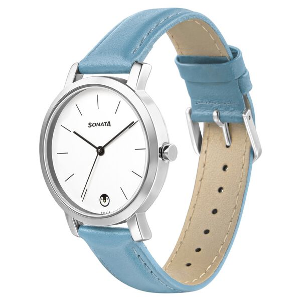 Sonata Play White Dial Women Watch With Leather Strap - image number 1