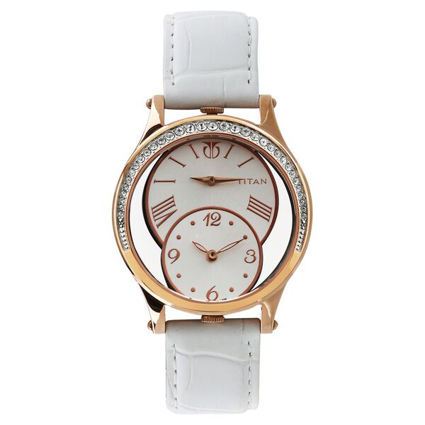 Titan Quartz Analog White Dial Leather Strap Watch for Women - image number 0