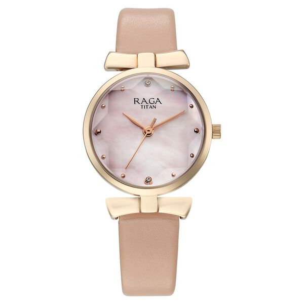 Titan Raga Showstopper Quartz Analog Pink Dial Leather Strap Watch For Women - image number 0