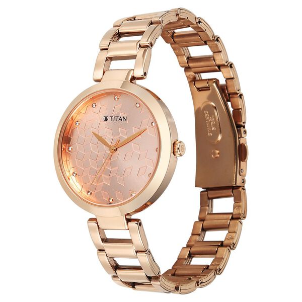 Titan Purple Superheads Quartz Analog Rose Gold Dial Rose Gold Stainless Steel Strap Watch For Women - image number 2