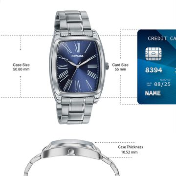 Sonata Ascent Blue Tonneau Watch with Metal Bracelet