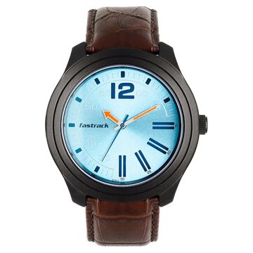 Fastrack Road Trip Quartz Analog Blue Dial Leather Strap Watch for Guys