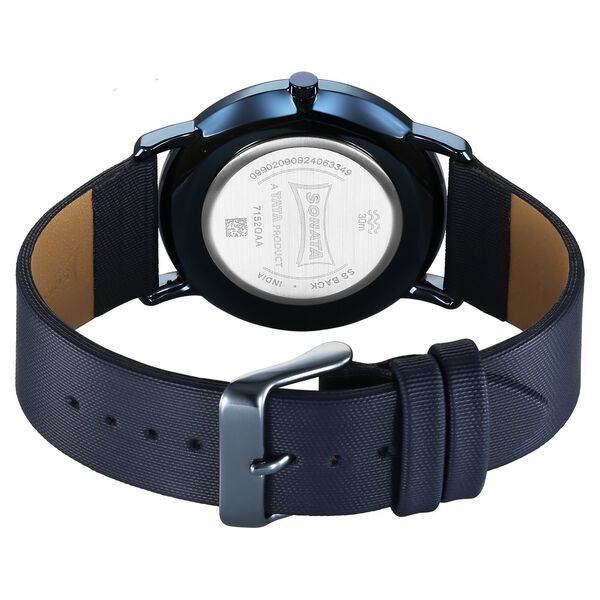 Sonata Sleek Quartz Analog Blue Dial Blue Leather Strap Watch For Men - image number 3