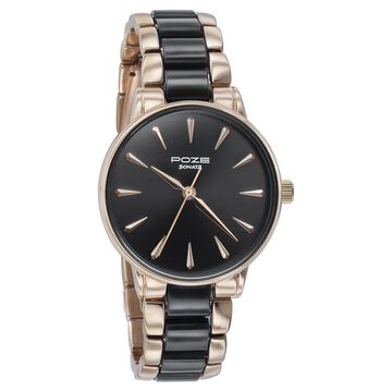 Sonata Poze Quartz Analog Black Dial Black | Rose Gold Color Metal With Crystal Strap Watch For Women