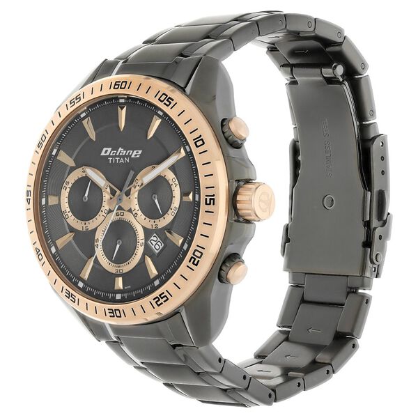 Titan Quartz Chronograph Black Dial Stainless Steel Strap Watch for Men - image number 2