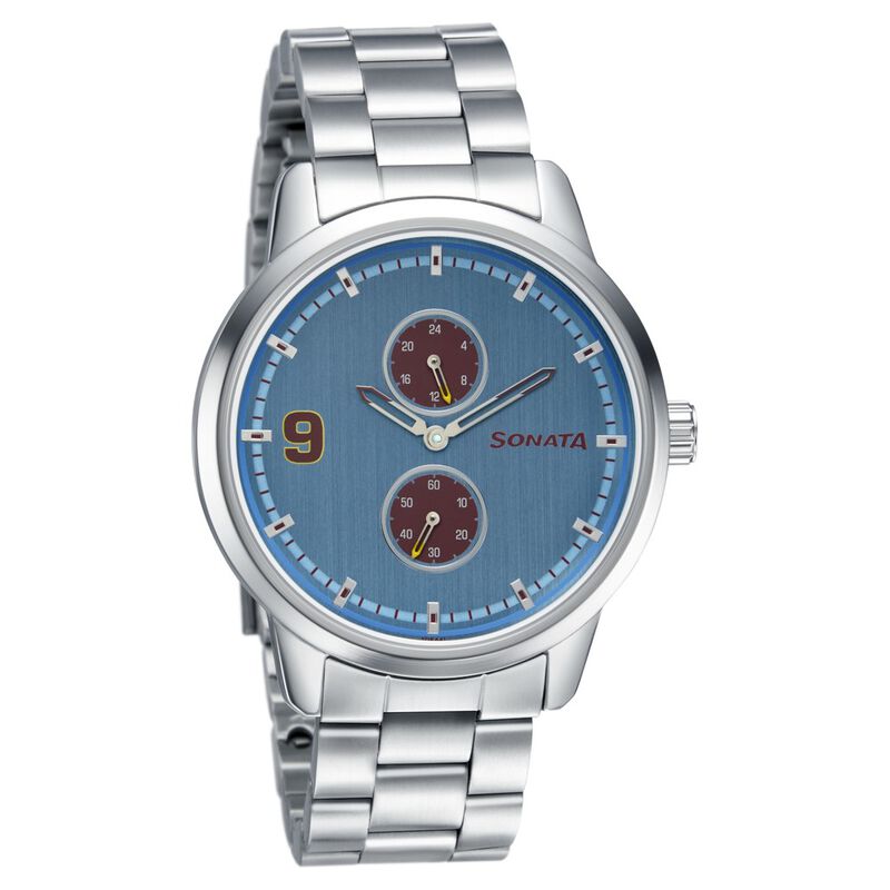Sonata Quartz Analog Blue Dial Metal Strap Watch for Men