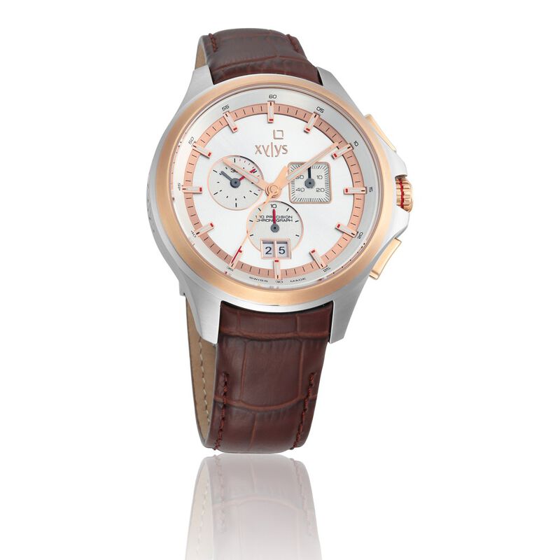 Xylys Quartz Chronograph Silver Dial Leather Strap Watch for Men - image number 0