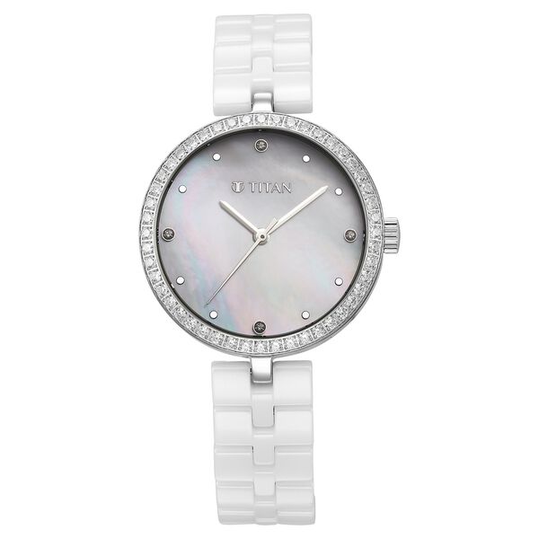 Titan Purple Ceramics Quartz Analog Mother of Pearl Dial White Ceramic Strap Watch For Women - image number 0