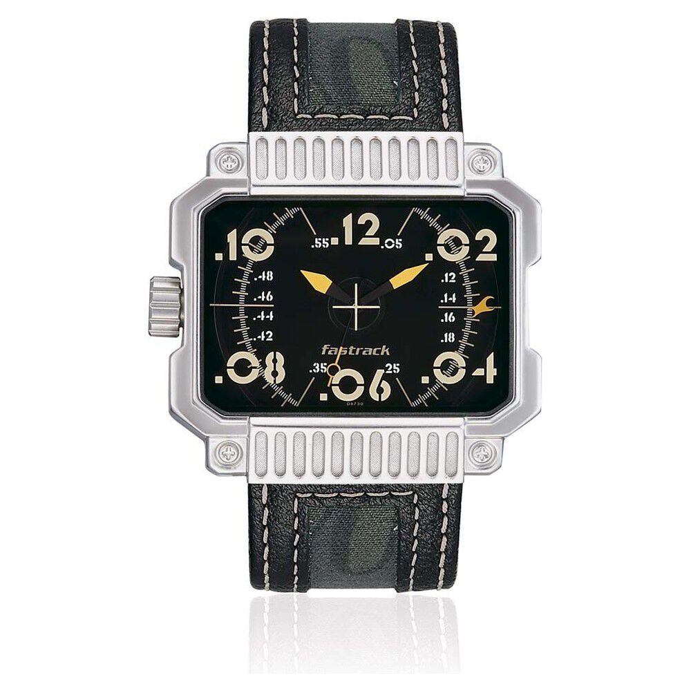 Buy Online Fastrack Quartz Analog Black Dial Leather Strap Watch