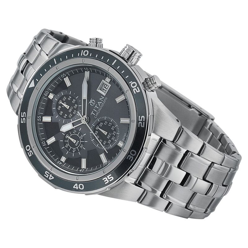 Titan Quartz Chronograph Grey Dial Stainless Steel Strap Watch for Men - image number 2