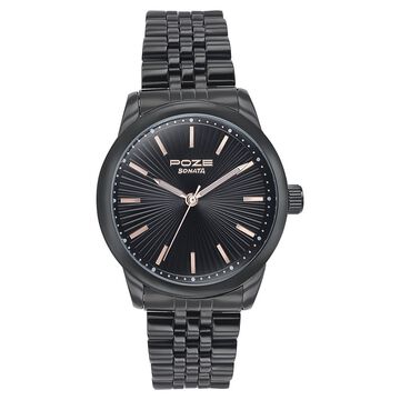 Sonata Poze Quartz Analog Black Dial Black Color Stainless Steel Strap Watch For Men