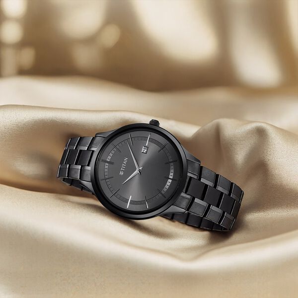 Titan Classique Slimline Anthracite Dial Analog with Date Stainless Steel Strap watch for Men - image number 0