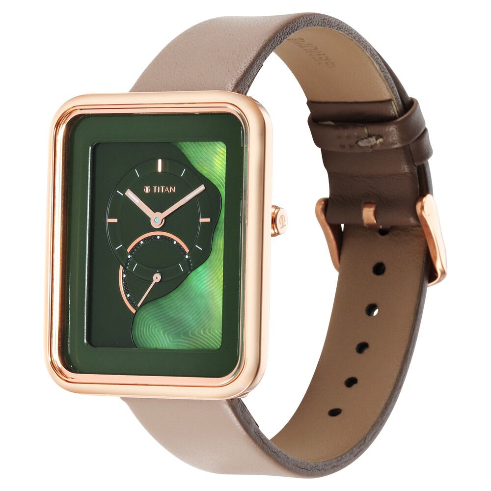 Buy Online Titan Wander Green MOP Analog Leather Strap watch for