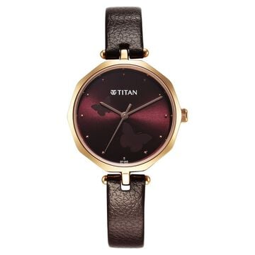 Titan Karishma Quartz Analog Maroon Dial Leather Strap Watch for Women