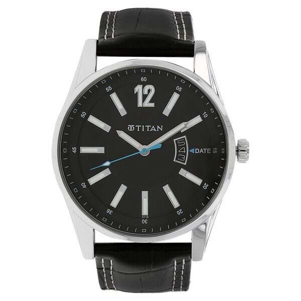 Titan Analog with Date Black Dial Leather Strap watch for Men - image number 0