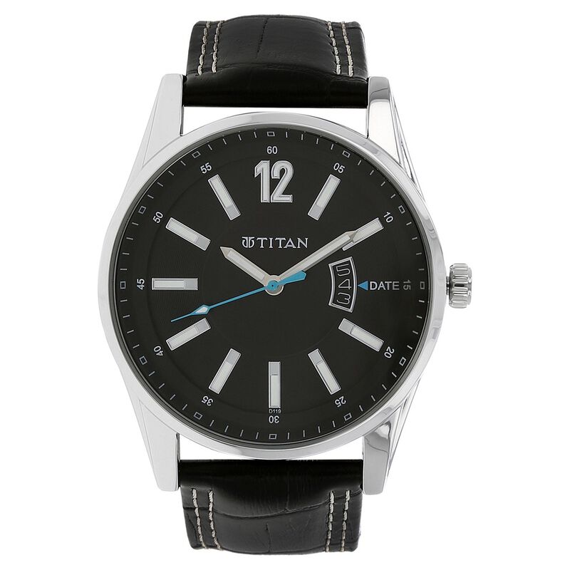 Titan Analog with Date Black Dial Leather Strap watch for Men