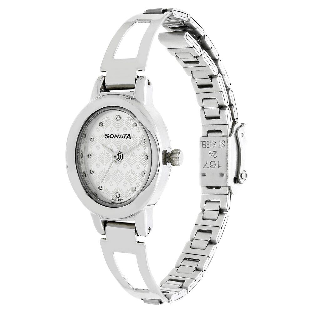 Buy Online Sonata Pankh Silver Dial Women Watch With Stainless Steel Strap ns8085sm02 Titan