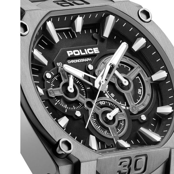 Police Quartz Chronograph Black Dial Grey Stainless Steel Strap Watch For Men - image number 2