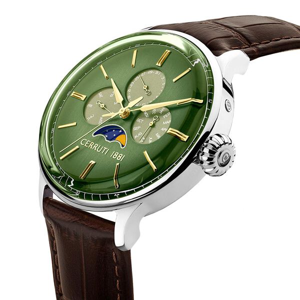Cerruti 1881 Green Dial Leather Strap Watch for Men - image number 4