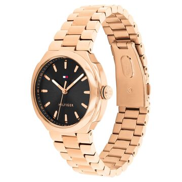 Tommy Hilfiger Quartz Analog Black Dial Rose Gold Stainless Steel Strap Watch For Men
