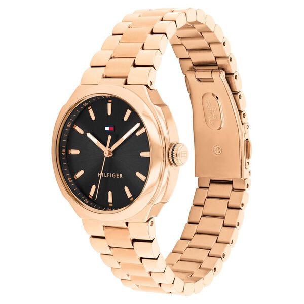 Tommy Hilfiger Quartz Analog Black Dial Rose Gold Stainless Steel Strap Watch For Men - image number 1