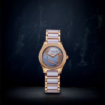 Xylys Swiss Analog Shimmer Swiss Steel & Ceramic Mother of Pearl Lilac Dial Watch for Women