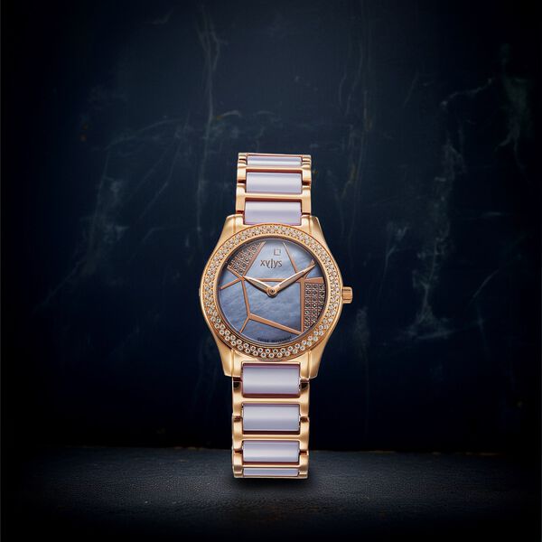 Xylys Swiss Analog Shimmer Swiss Steel & Ceramic Mother of Pearl Lilac Dial Watch for Women - image number 5