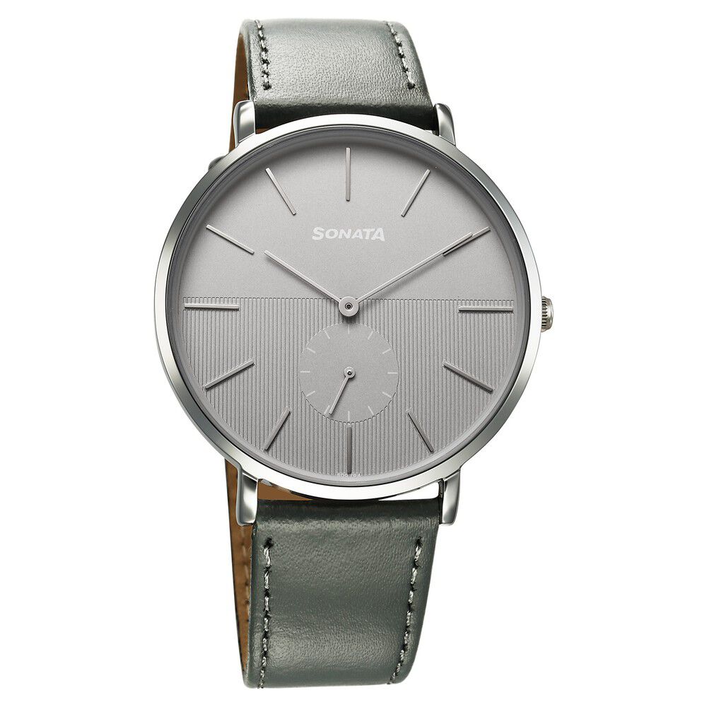 Sonata Ascent Quartz Analog Grey Dial Leather Strap Watch For Men-image-3