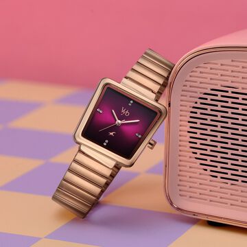 Vyb Striker By Fastrack Quartz Analog Purple Dial Rose Gold Metal Strap Watch For Girls