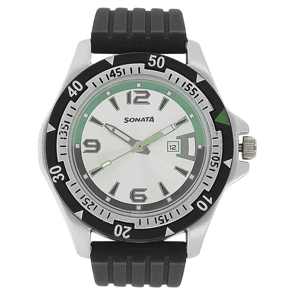 SF Quartz Analog Silver Dial Plastic Strap Watch for Men - image number 0