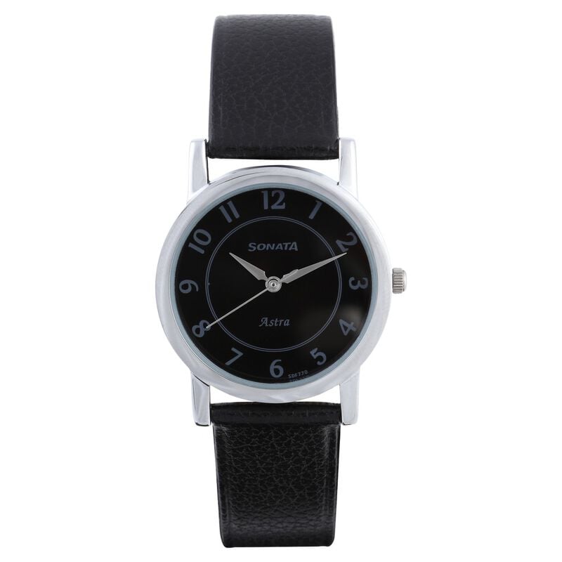 Sonata Quartz Analog Black Dial Leather Strap Watch for Men