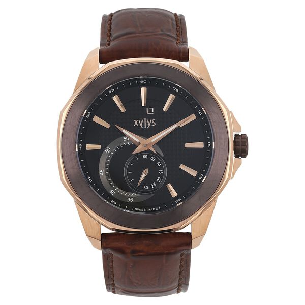 Xylys Swiss Analog Bicolour Leather Strap and Black Dial Watch For Men - image number 0