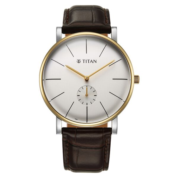 Titan Elegance Analog with Small Second and White Dial Brown Leather Strap Watch for Men - image number 1