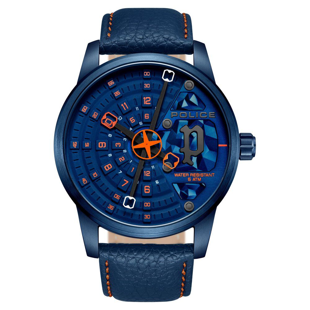 Buy Online Police Quartz Analog Blue dial Leather Strap Watch for Men plpewja0022102 Titan