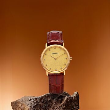 Titan Nebula Vintage 18k Gold Analog Diamond Studded Dial Leather Strap Watch for Men