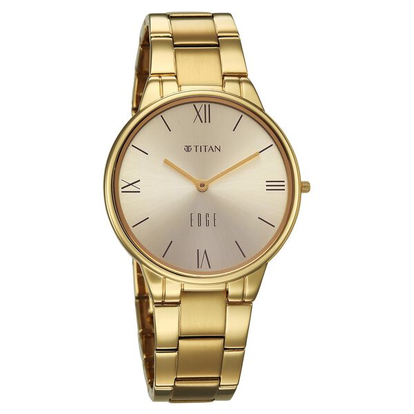 Titan Edge Gleam Quartz Analog Champagne Dial Golden Stainless Steel Strap Watch For Women - image number 1