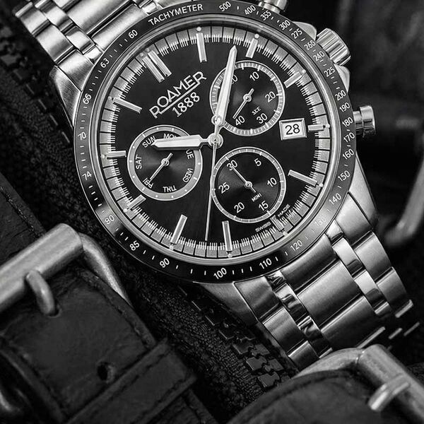 Roamer Mercury Chrono Quartz Chronograph With Date Black Dial Silver Stainless Steel Strap Watch For Men - image number 0