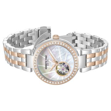 Kenneth Cole Automatic Automatic Mother Of Pearl Dial Two Toned Stainless Steel Strap Watch For Women