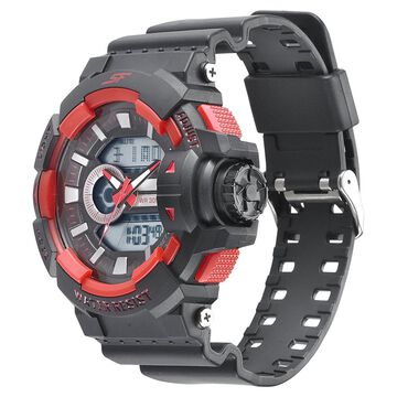SF Quartz Analog Digital Black Dial PU Strap Watch for Men