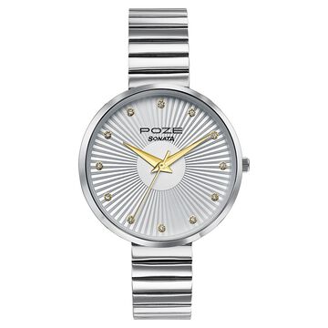 Sonata Poze Quartz Analog White Dial Stainless Steel Strap Watch For Women