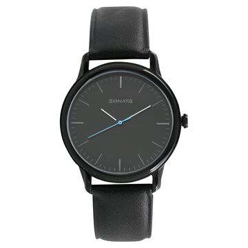 Sonata Quartz Analog Black Dial Leather Strap Watch for Men