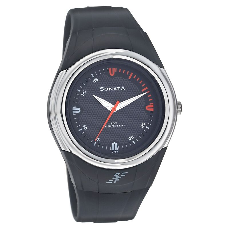 Sonata Quartz Analog Black Dial Strap Watch for Men