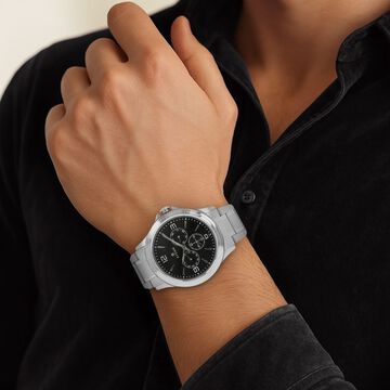 Titan Quartz Multifunction Black Dial Stainless Steel Strap Watch for Men