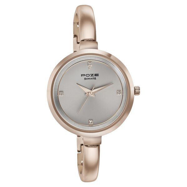 Sonata Poze Quartz Analog Grey Dial Rose Gold Color Metal Strap Watch For Women - image number 2