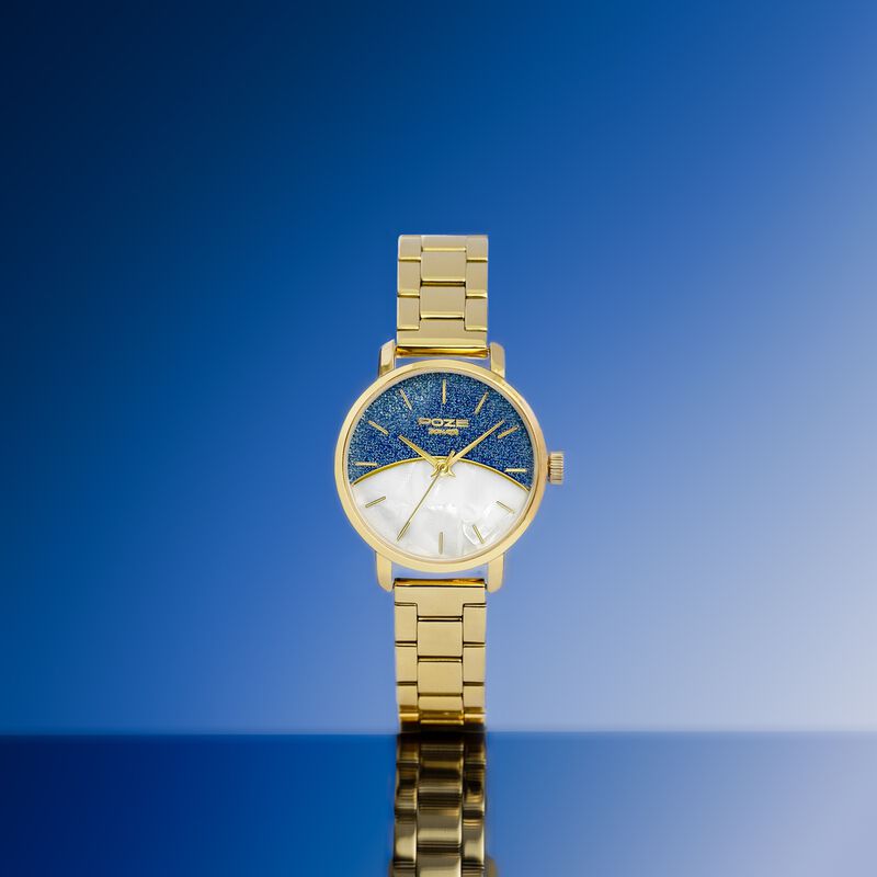 Sonata Poze Quartz Analog Mother of Pearl Dial Golden Metal Strap Watch For Women