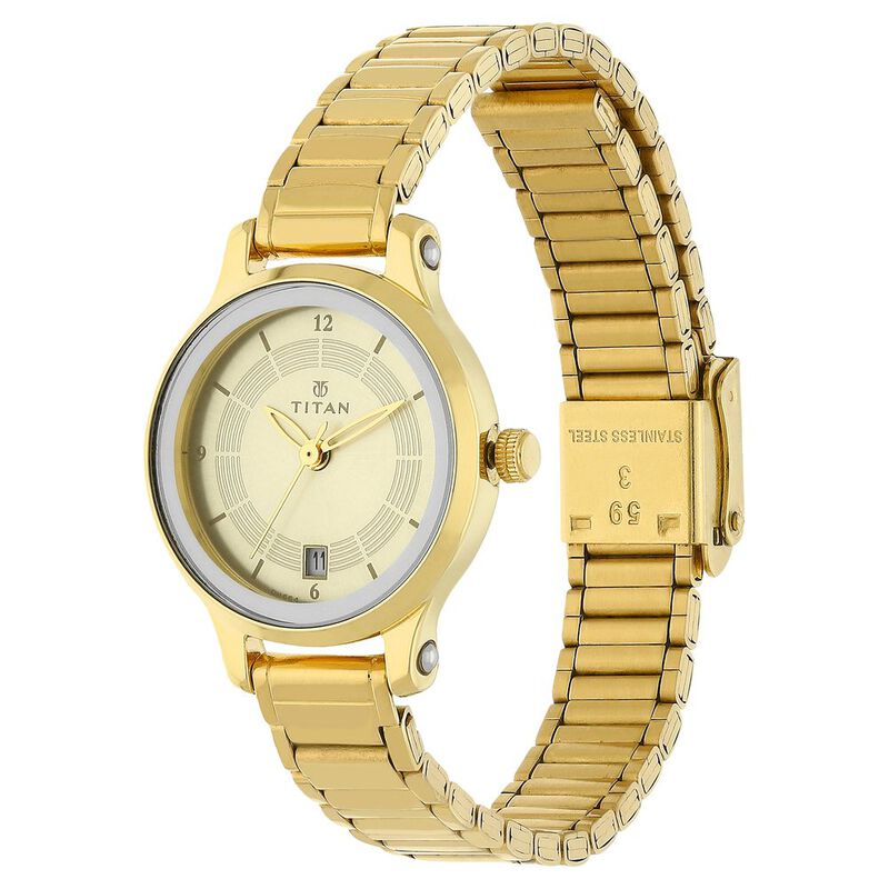 Titan Quartz Analog Champagne Dial Stainless Steel Strap Watch for Women - image number 2