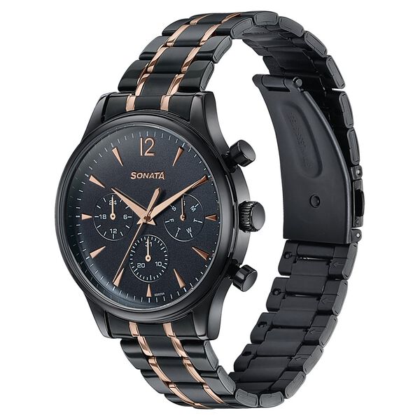 Sonata Wedding Edit Quartz Multifunction Black Dial Stainless Steel Strap Watch For Men - image number 3