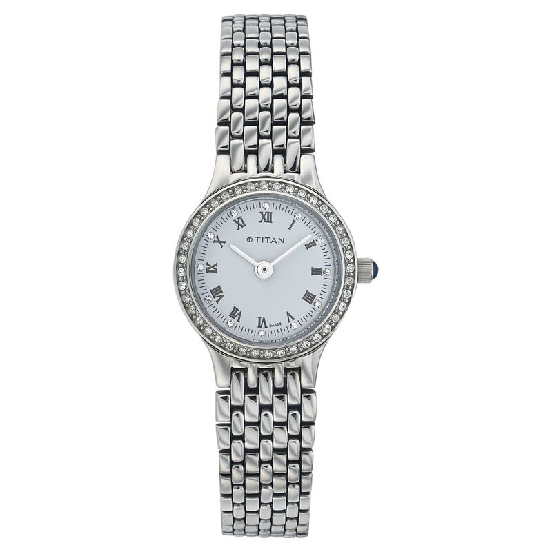 Titan Quartz Analog White Dial Stainless Steel Strap Watch for Women