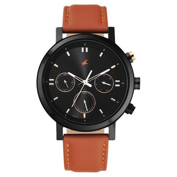 Fastrack Tick Tock Quartz Analog Black dial Leather Strap Watch for Guys